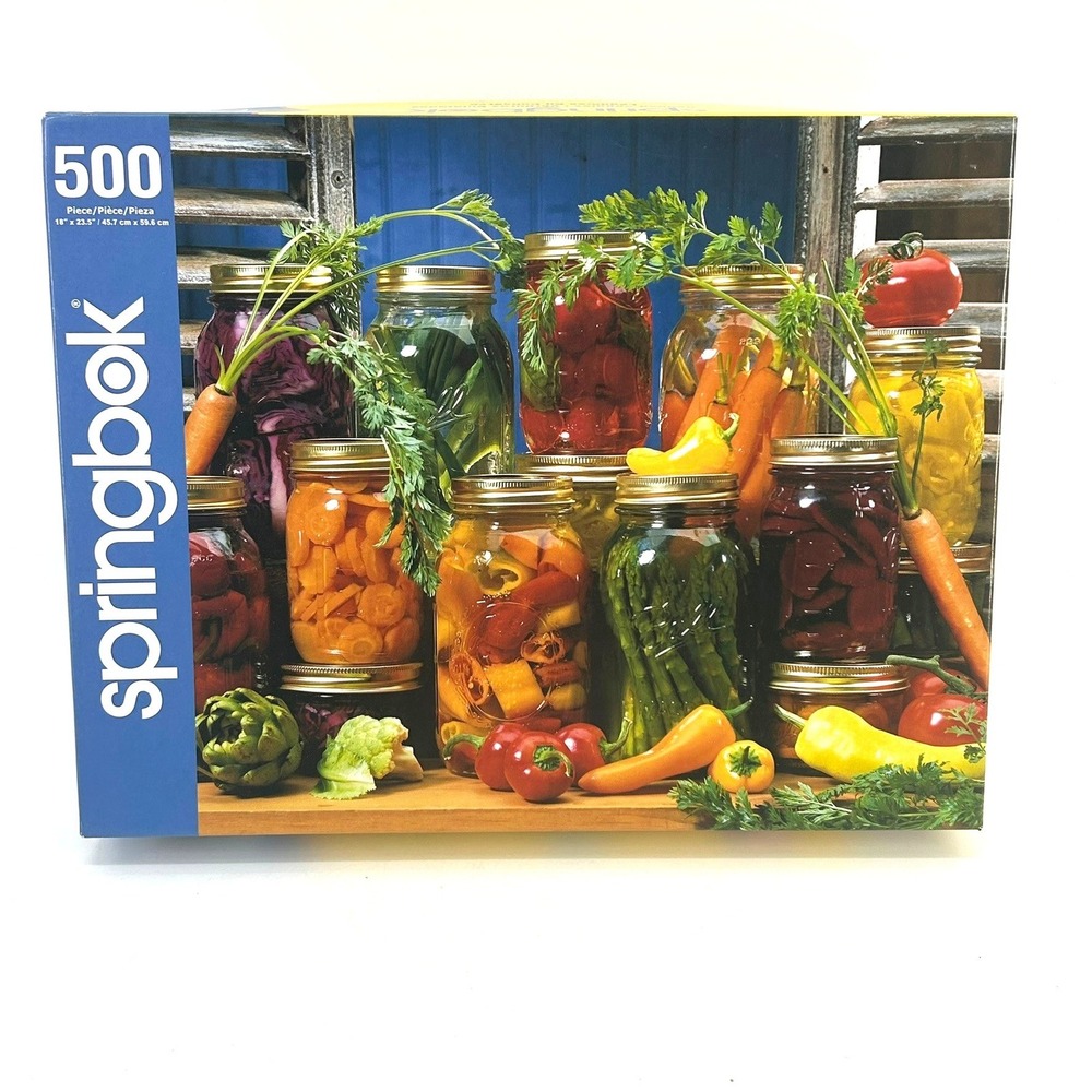 Springbok Canned Veggies 500 Pce Jigsaw Puzzle Mason Jars Vegetables Made in USA